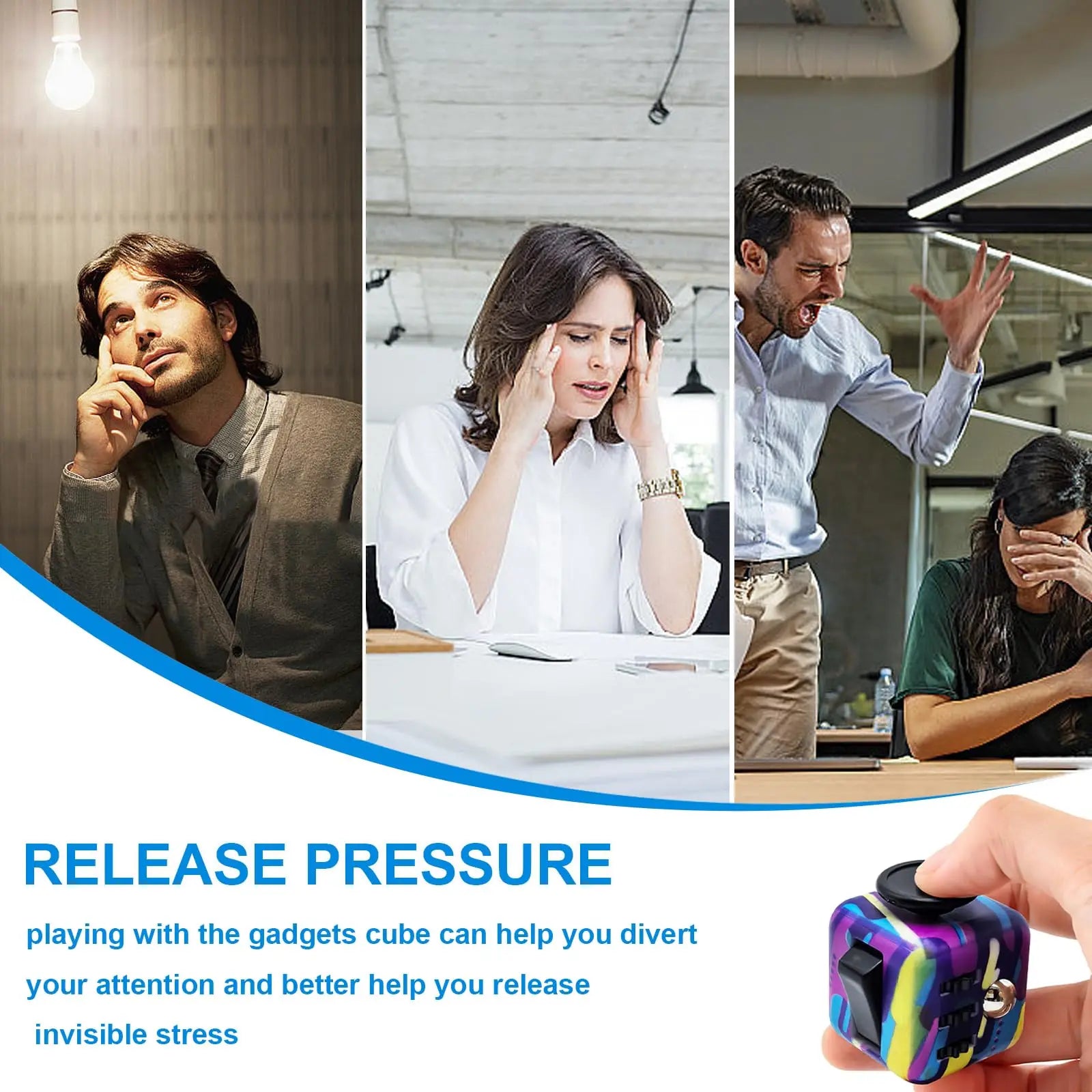 Jouet Anti-Stress Fidget Cube 6 En 1, 3.4Cm 40G, Outil De Décompression Spinner À Main Pour Tdah, Autisme, Anxiété, Soulagement Du Stress, Enfants Et Adultes