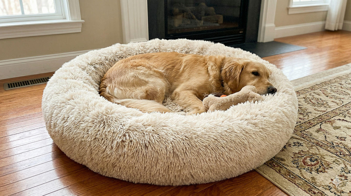 Lit Rond Ultra Douillet pour Animaux – Antistress, Lavable, Plusieurs Tailles (S à XXL)