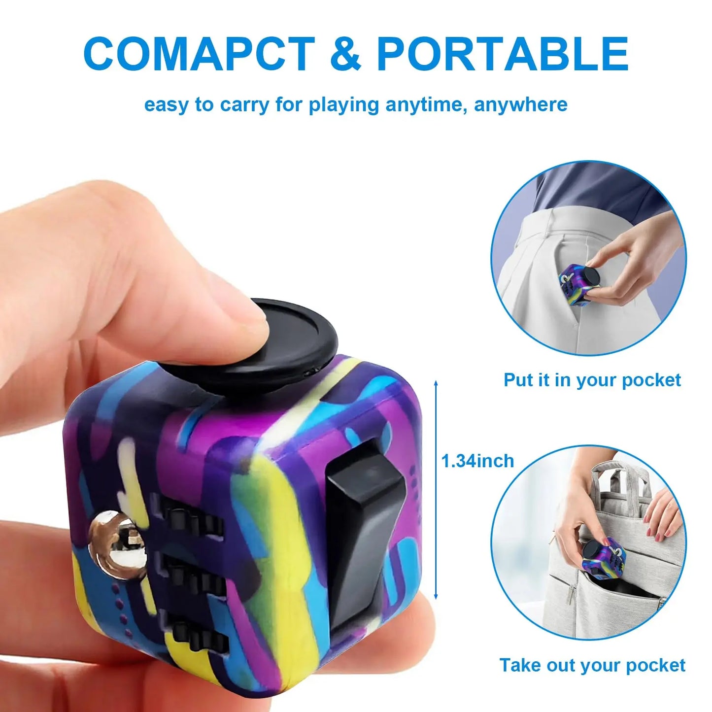 Jouet Anti-Stress Fidget Cube 6 En 1, 3.4Cm 40G, Outil De Décompression Spinner À Main Pour Tdah, Autisme, Anxiété, Soulagement Du Stress, Enfants Et Adultes