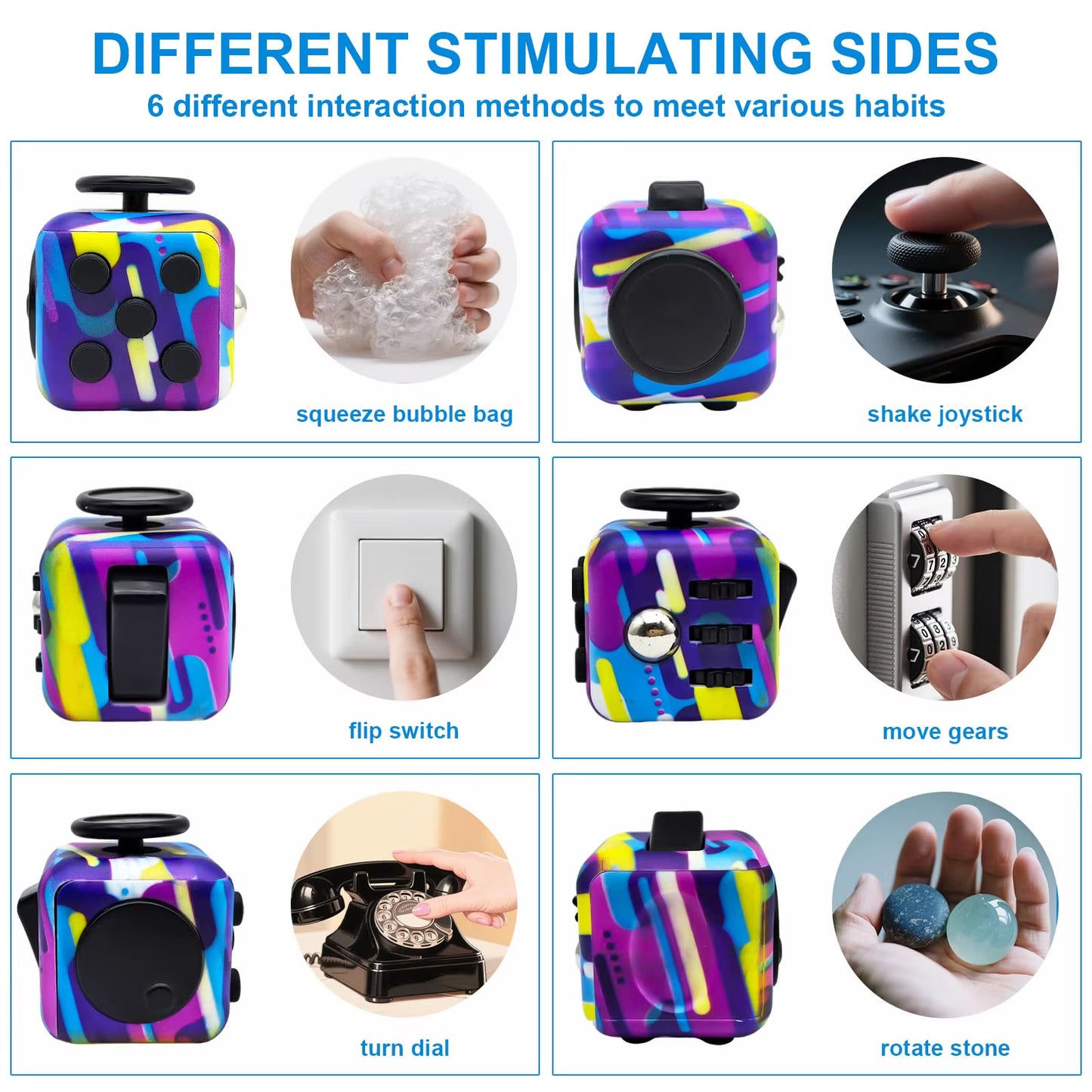 Jouet Anti-Stress Fidget Cube 6 En 1, 3.4Cm 40G, Outil De Décompression Spinner À Main Pour Tdah, Autisme, Anxiété, Soulagement Du Stress, Enfants Et Adultes