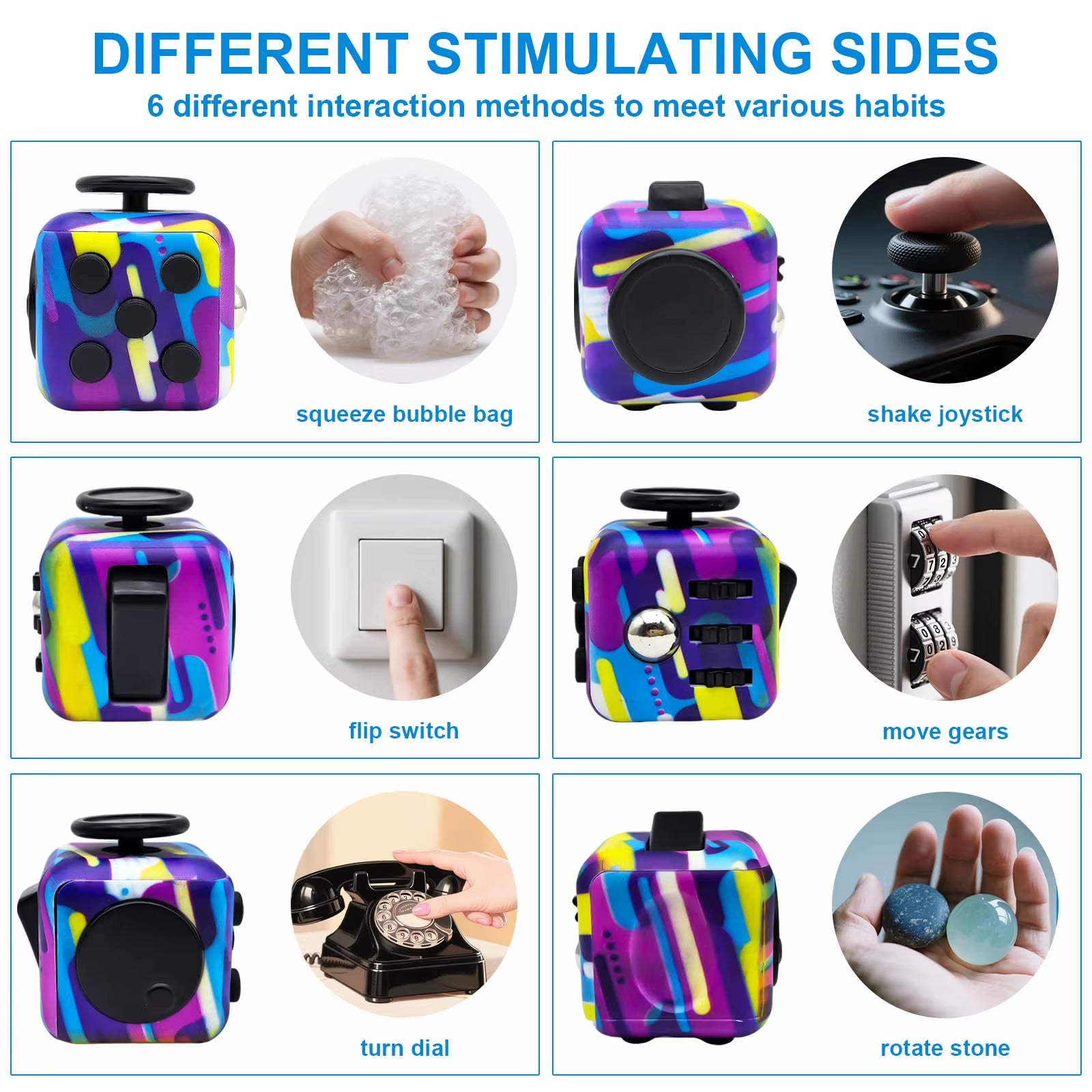 Jouet Anti-Stress Fidget Cube 6 En 1, 3.4Cm 40G, Outil De Décompression Spinner À Main Pour Tdah, Autisme, Anxiété, Soulagement Du Stress, Enfants Et Adultes